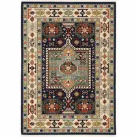 Photo of Blue Ivory Machine Woven Medallion Indoor Area Rug