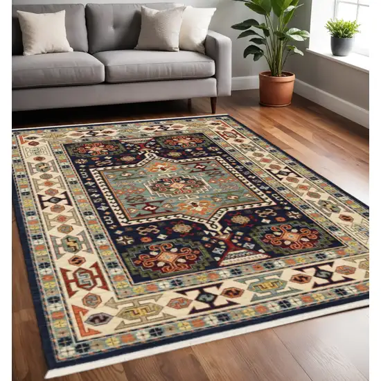 Blue And Ivory Medallion Area Rug Photo 1