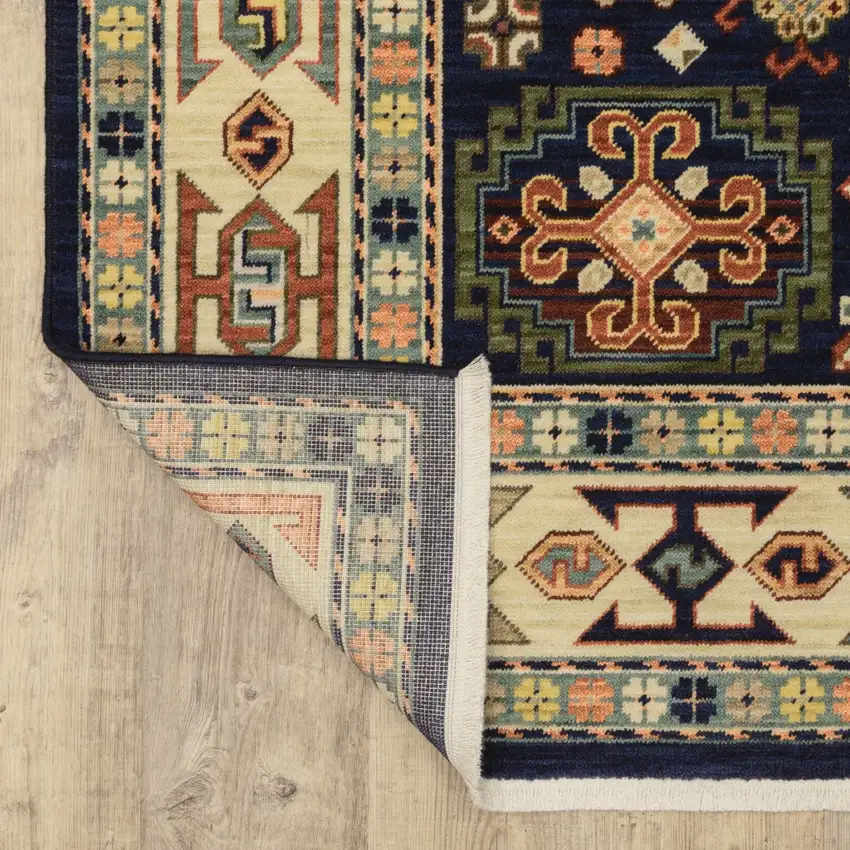 Blue Ivory Machine Woven Medallion Indoor Area Rug Photo 4
