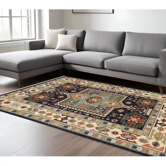 Blue And Ivory Medallion Area Rug Photo 1