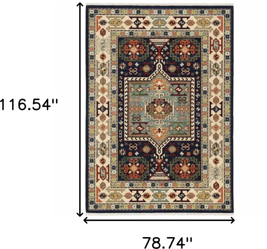 Blue Ivory Machine Woven Medallion Indoor Area Rug Photo 5