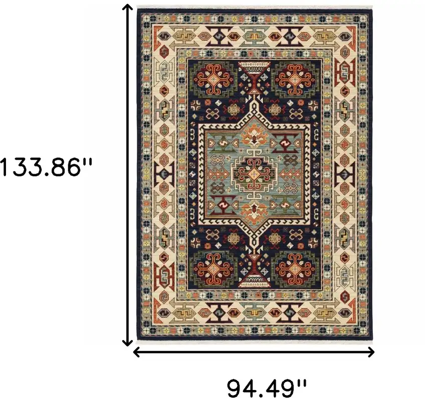 Blue Ivory Machine Woven Medallion Indoor Area Rug Photo 5