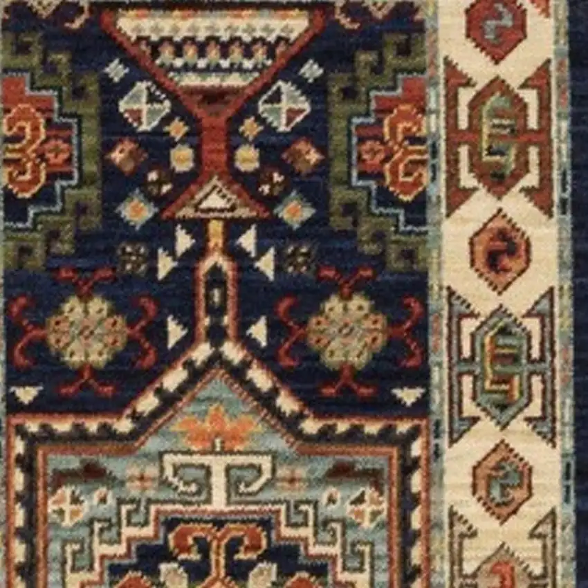 6' Blue And Ivory Wool Handmade Runner Rug Photo 3