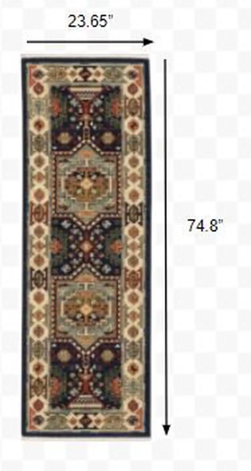 Blue Ivory Machine Woven Medallion Indoor Runner Rug Photo 2