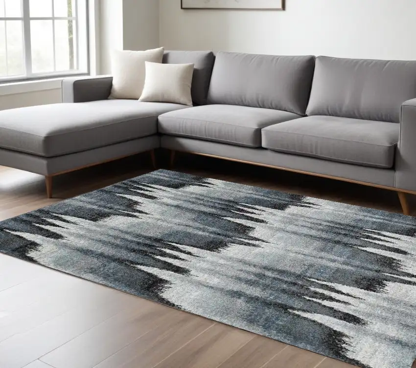 Ivory Blue and Gray Abstract Area Rug Photo 1