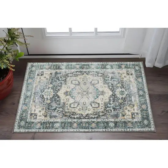 Blue And Ivory Oriental Distressed Area Rug Photo 1