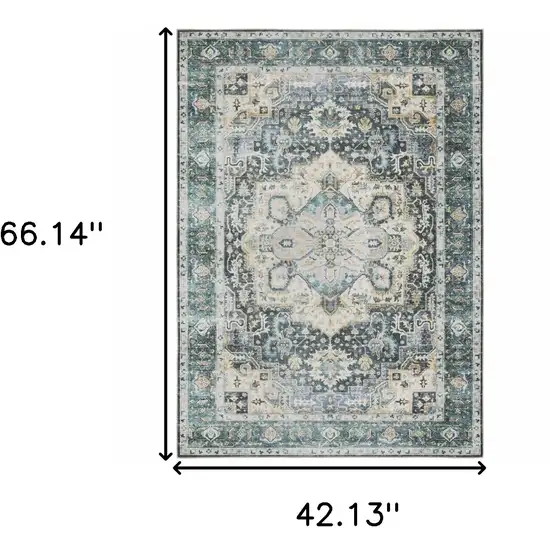 Blue Ivory Teal Brown And Gold Oriental Printed Stain Resistant Non Skid Area Rug Photo 3