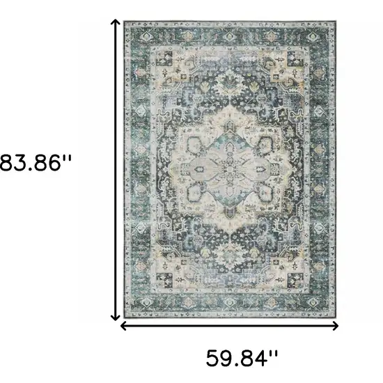 Blue Ivory Teal Brown And Gold Oriental Printed Stain Resistant Non Skid Area Rug Photo 3