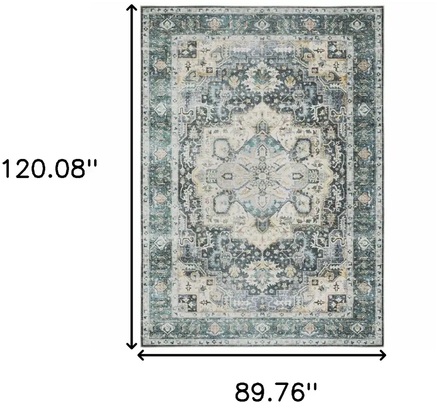 Blue and Ivory Oriental Non Skid Area Rug Photo 3