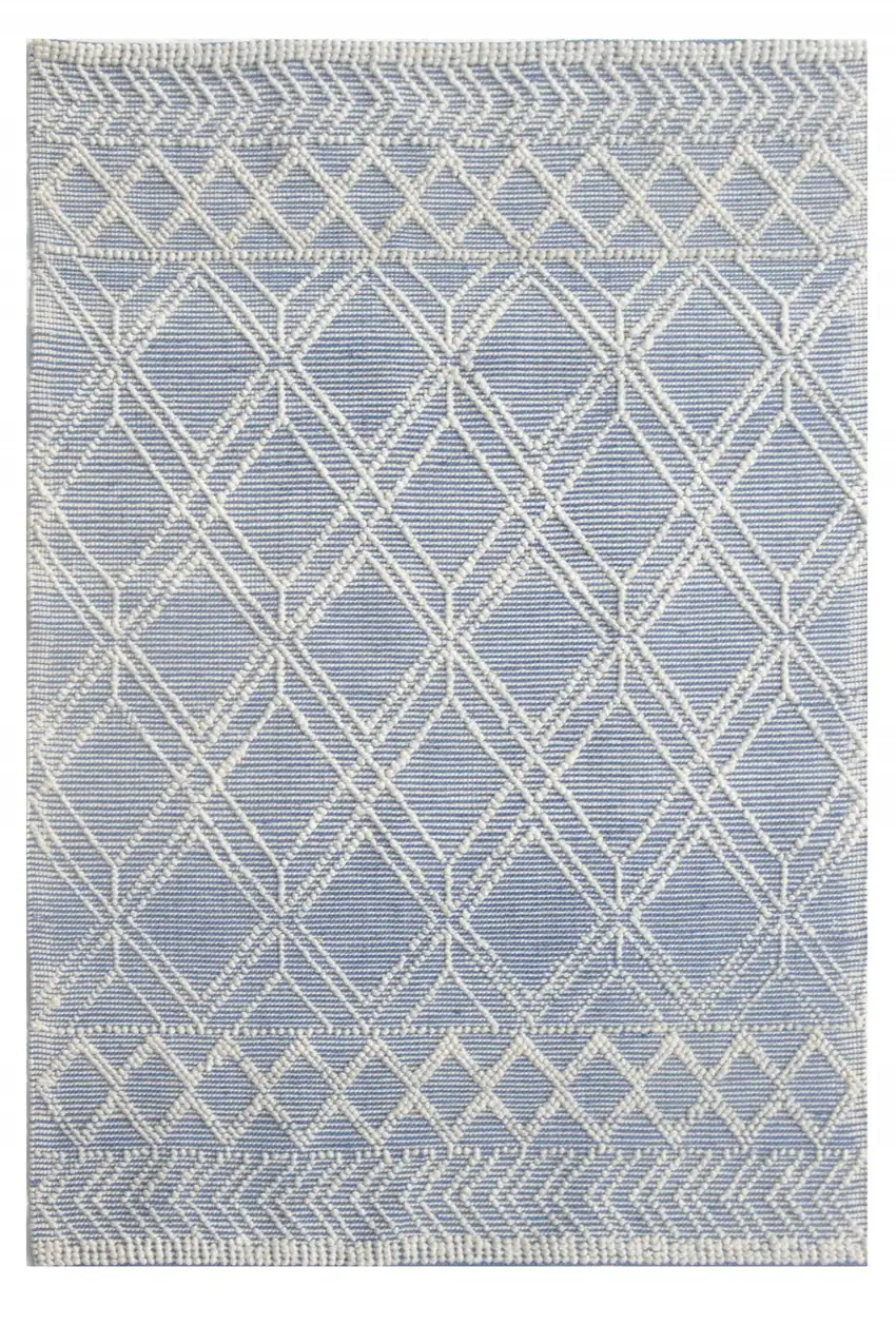 Blue Ivory Tribal Geometric Pattern Area Rug Photo 1