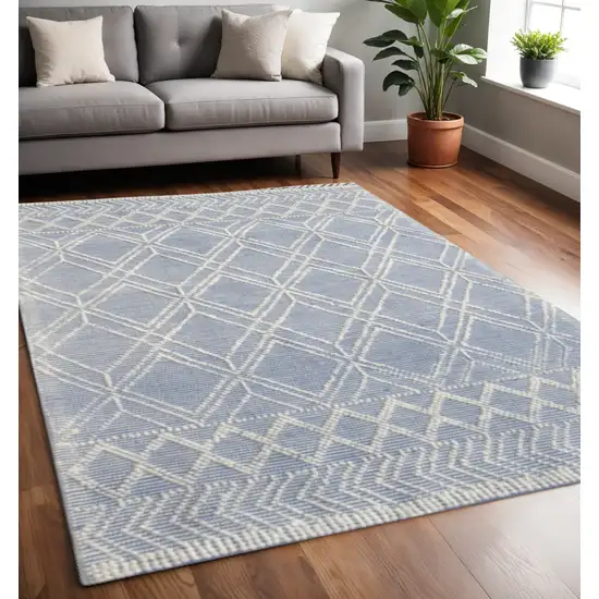 Blue and Ivory Geometric Handmade Area Rug Photo 2