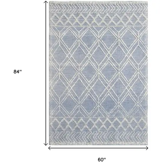 Blue and Ivory Geometric Handmade Area Rug Photo 8