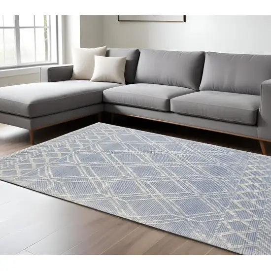 Blue and Ivory Geometric Handmade Area Rug Photo 2