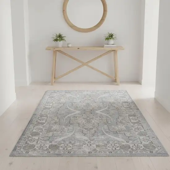 Blue Ivory and Brown Oriental Area Rug Photo 1