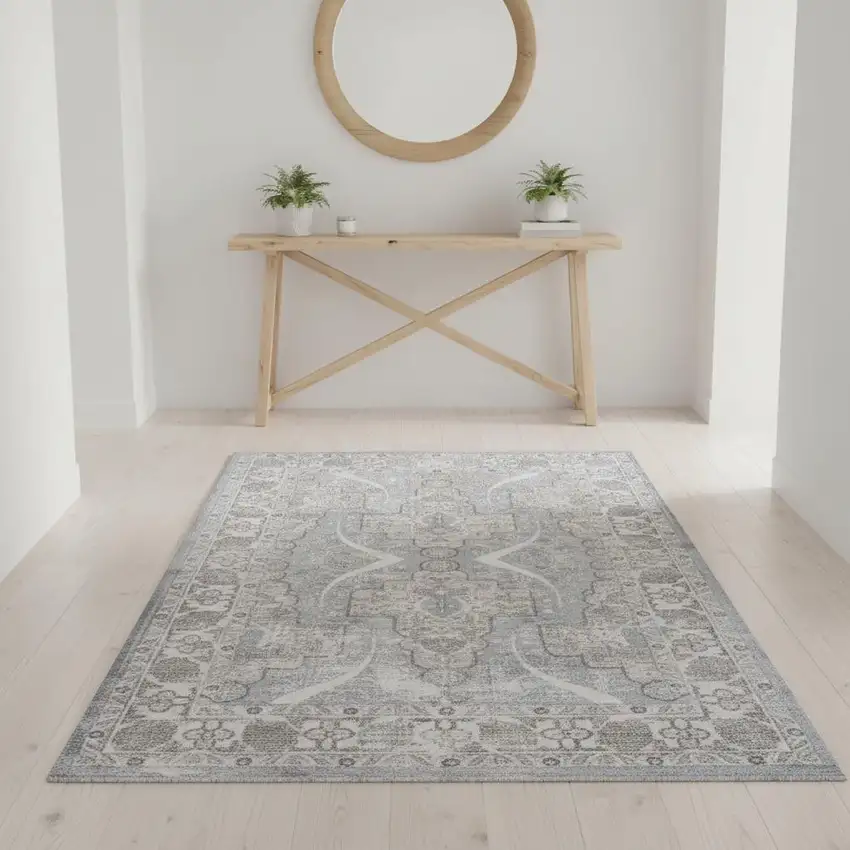 Blue Ivory and Brown Oriental Area Rug Photo 1