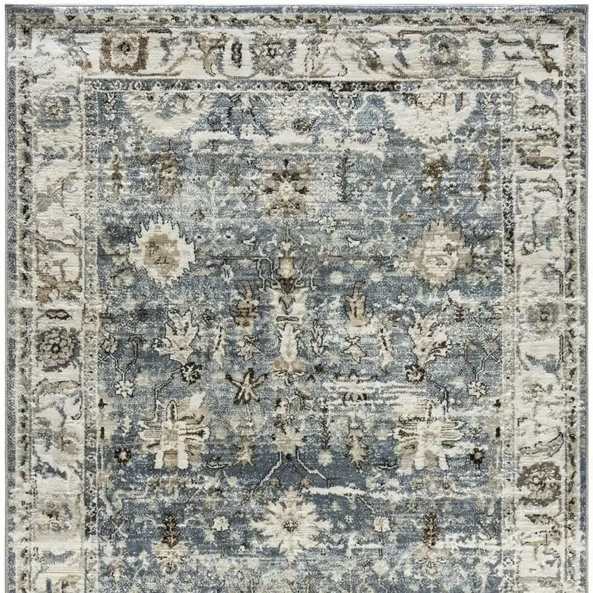 Blue Ivory and Brown Oriental Area Rug Photo 4