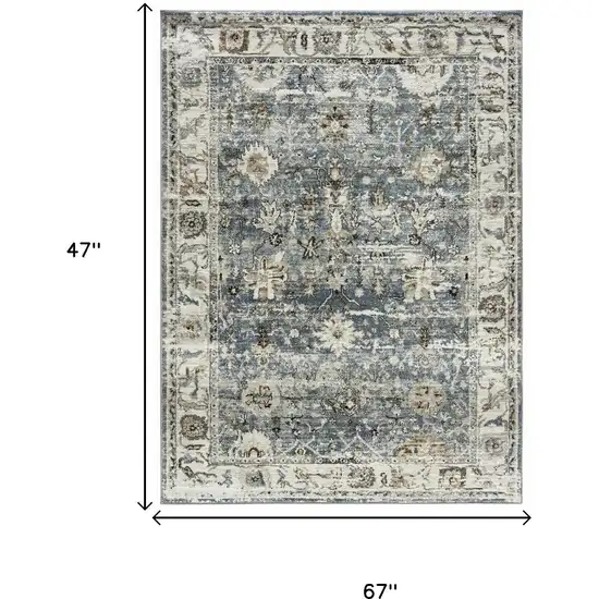 Blue Ivory and Brown Oriental Area Rug Photo 9