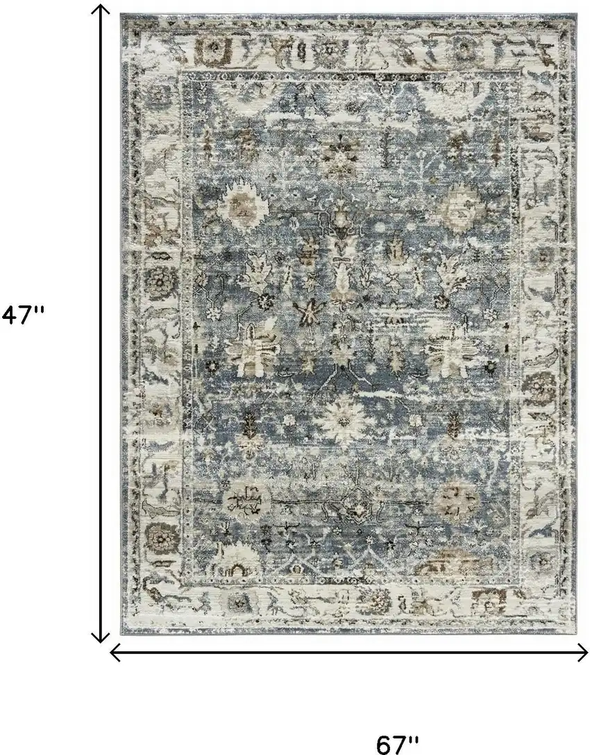Blue Ivory and Brown Oriental Area Rug Photo 9