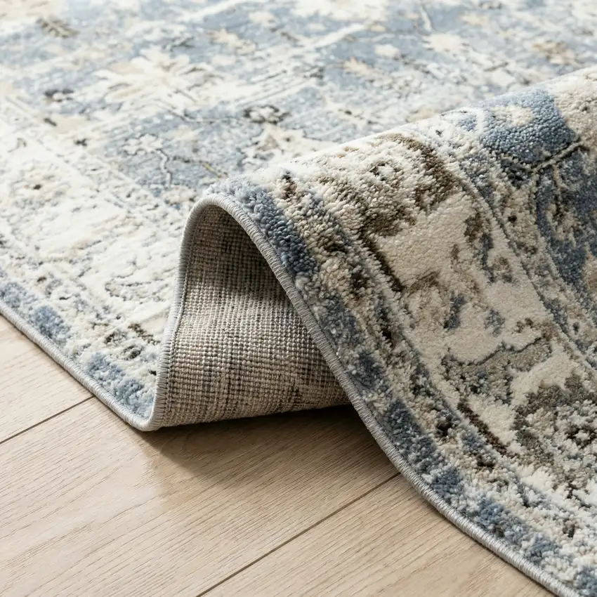 Blue Ivory and Brown Oriental Area Rug Photo 8