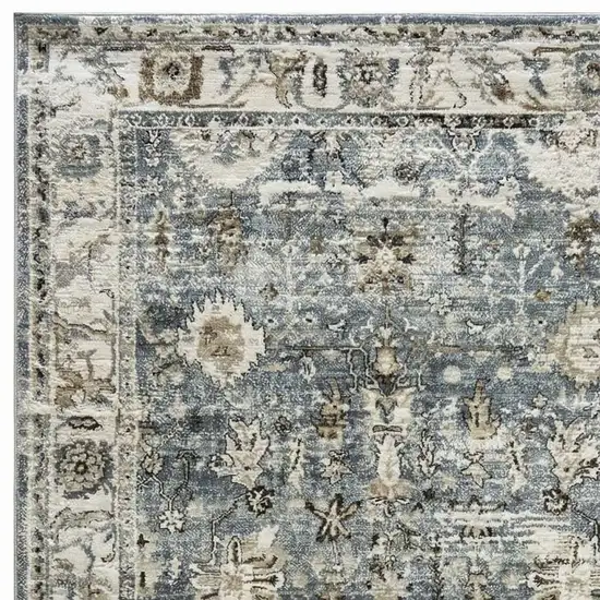Blue Ivory and Brown Oriental Area Rug Photo 2