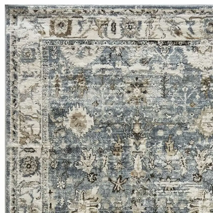 Blue Ivory and Brown Oriental Area Rug Photo 2