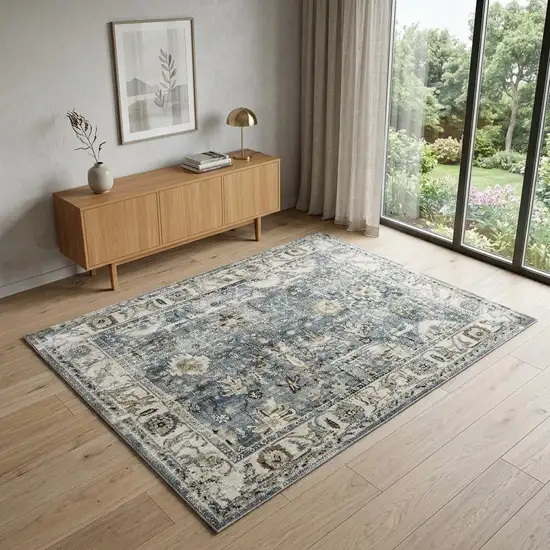 Blue Ivory and Brown Oriental Area Rug Photo 1