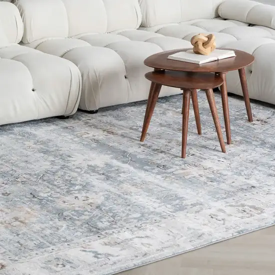 Blue Ivory and Brown Oriental Area Rug Photo 4
