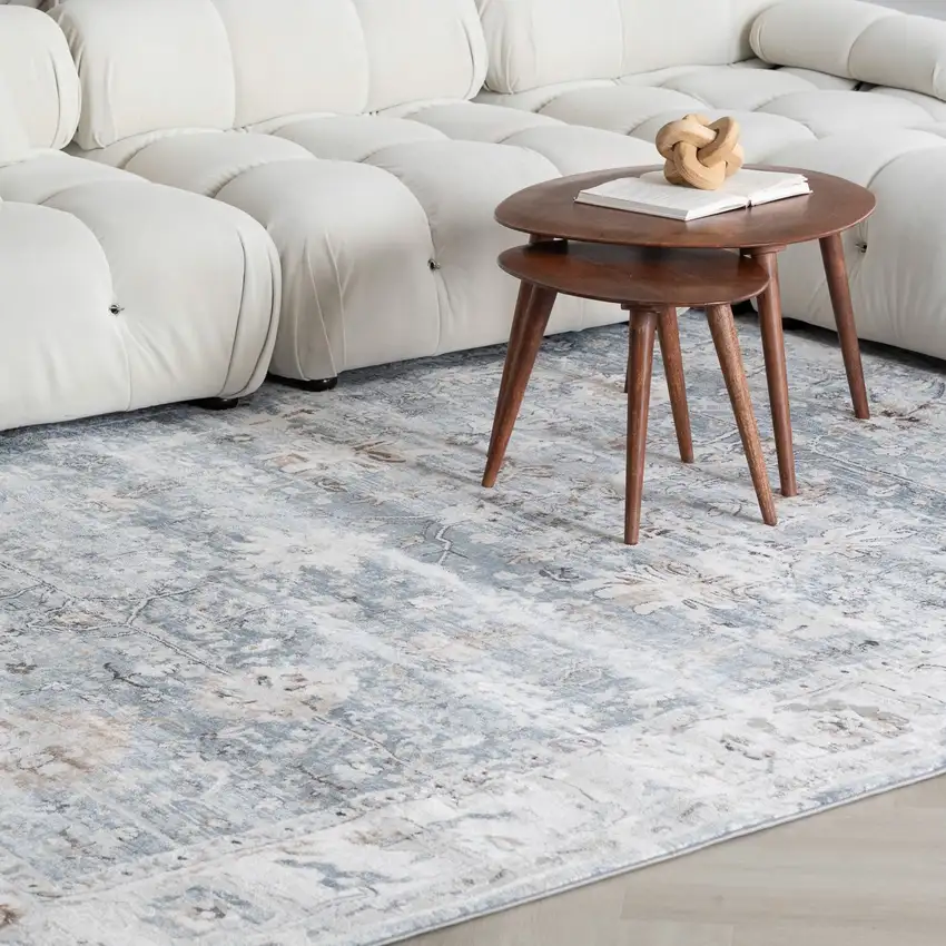 Blue Ivory and Brown Oriental Area Rug Photo 4
