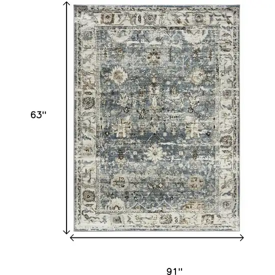 Blue Ivory and Brown Oriental Area Rug Photo 9