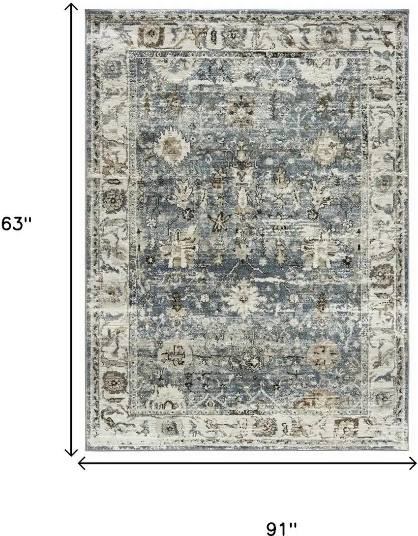 Blue Ivory and Brown Oriental Area Rug Photo 9