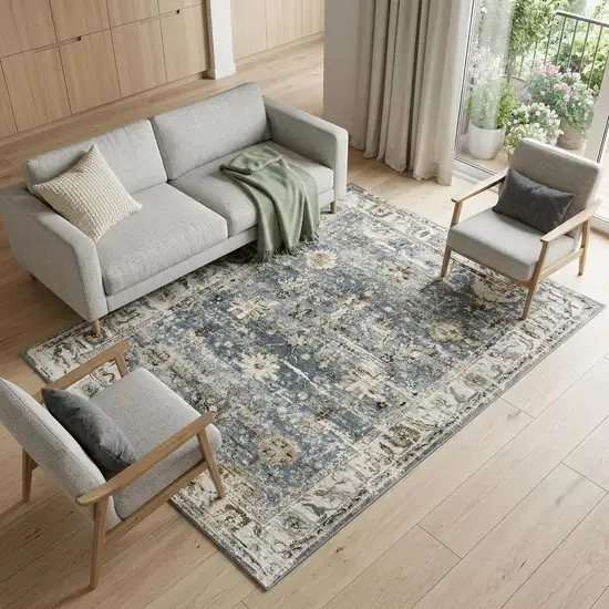 Blue Ivory and Brown Oriental Area Rug Photo 1