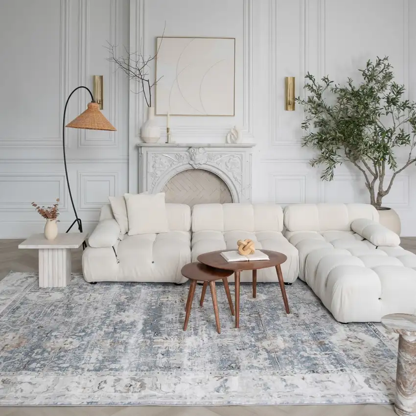 Blue Ivory and Brown Oriental Area Rug Photo 2