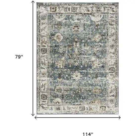 Blue Ivory and Brown Oriental Area Rug Photo 9