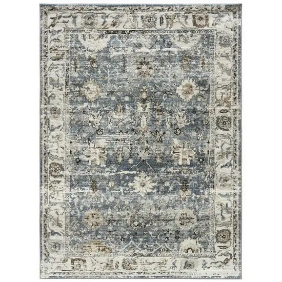Blue Ivory and Brown Oriental Area Rug Photo 4