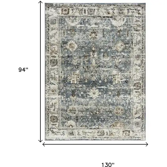 Blue Ivory and Brown Oriental Area Rug Photo 9