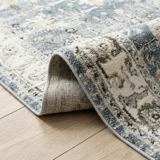 Blue Ivory and Brown Oriental Area Rug Photo 8