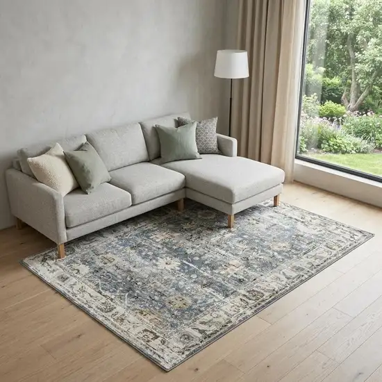 Blue Ivory and Brown Oriental Area Rug Photo 1