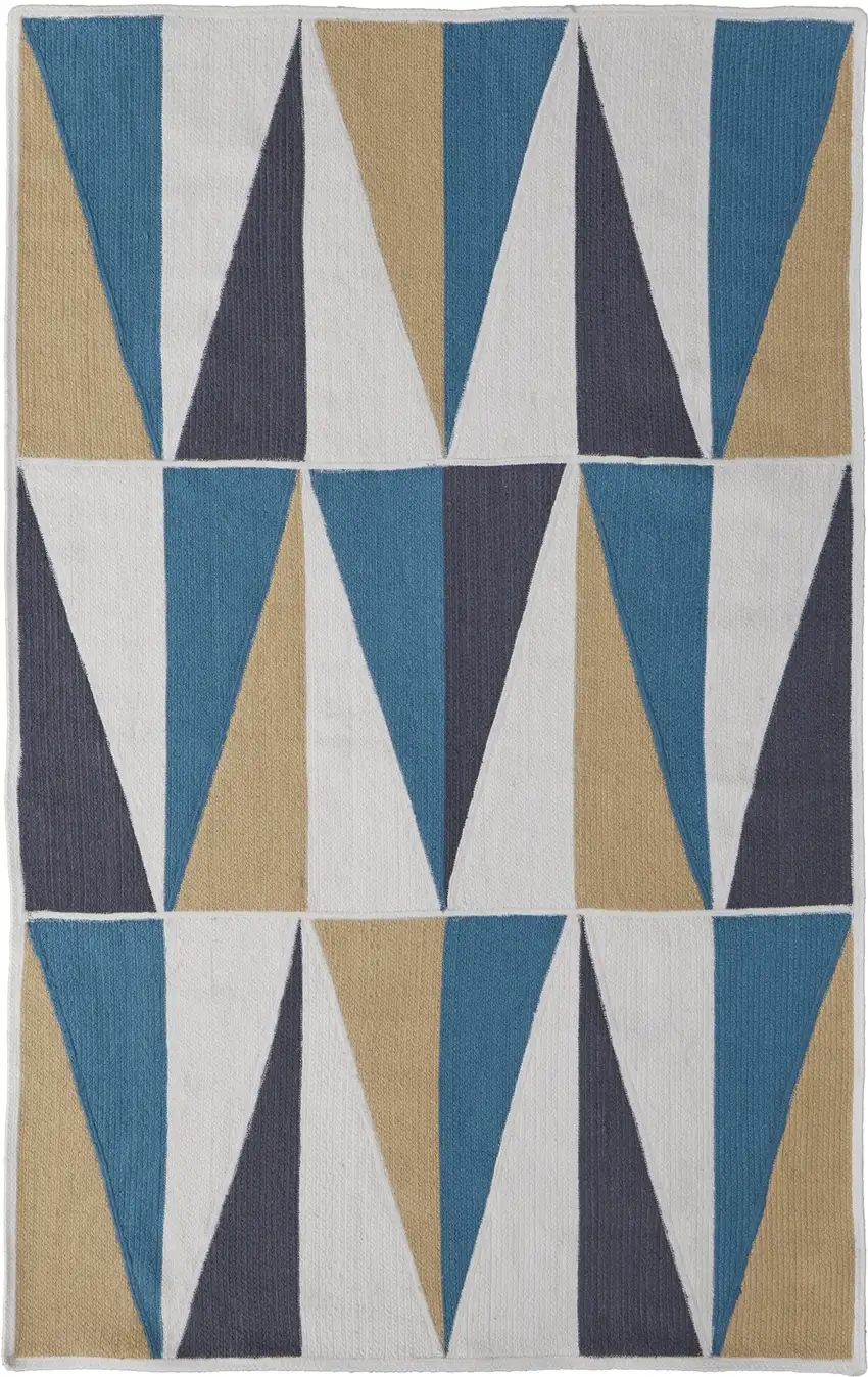 Blue Ivory and Gold Geometric Power Loom Area Rug Photo 1