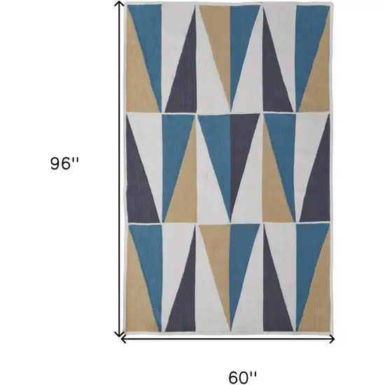 Blue Ivory and Gold Geometric Power Loom Area Rug Photo 2