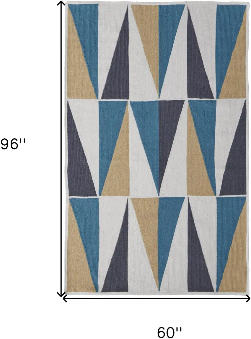 Blue Ivory and Gold Geometric Power Loom Area Rug Photo 2
