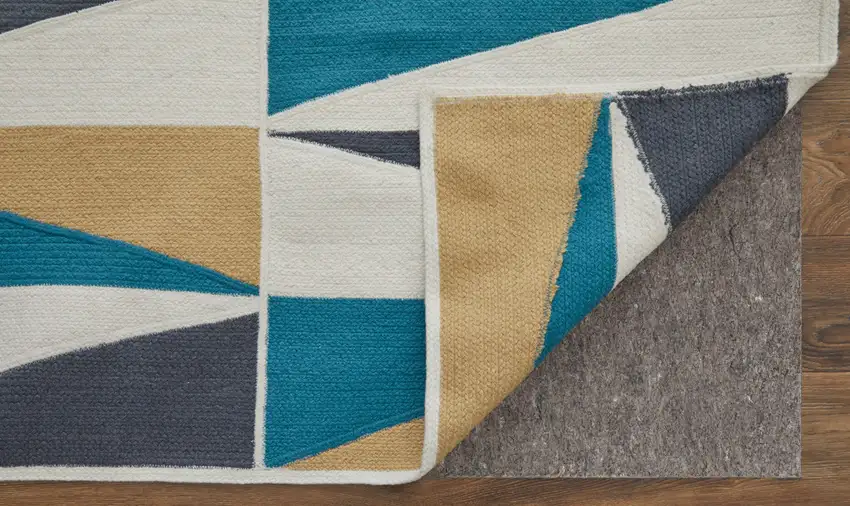 Blue Ivory and Gold Geometric Power Loom Area Rug Photo 5