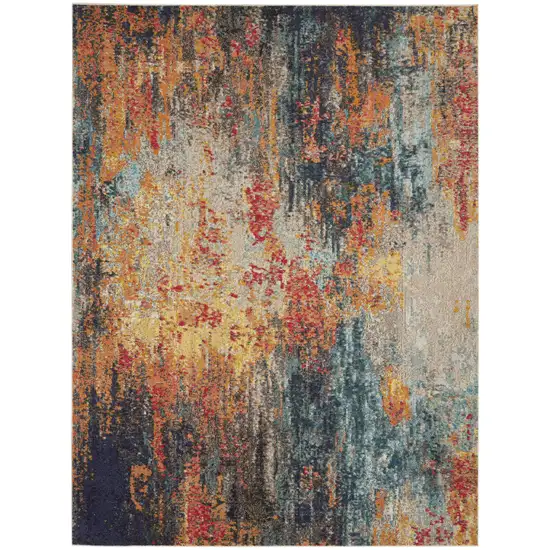Blue Ivory and Orange Abstract Non Skid Area Rug Photo 1