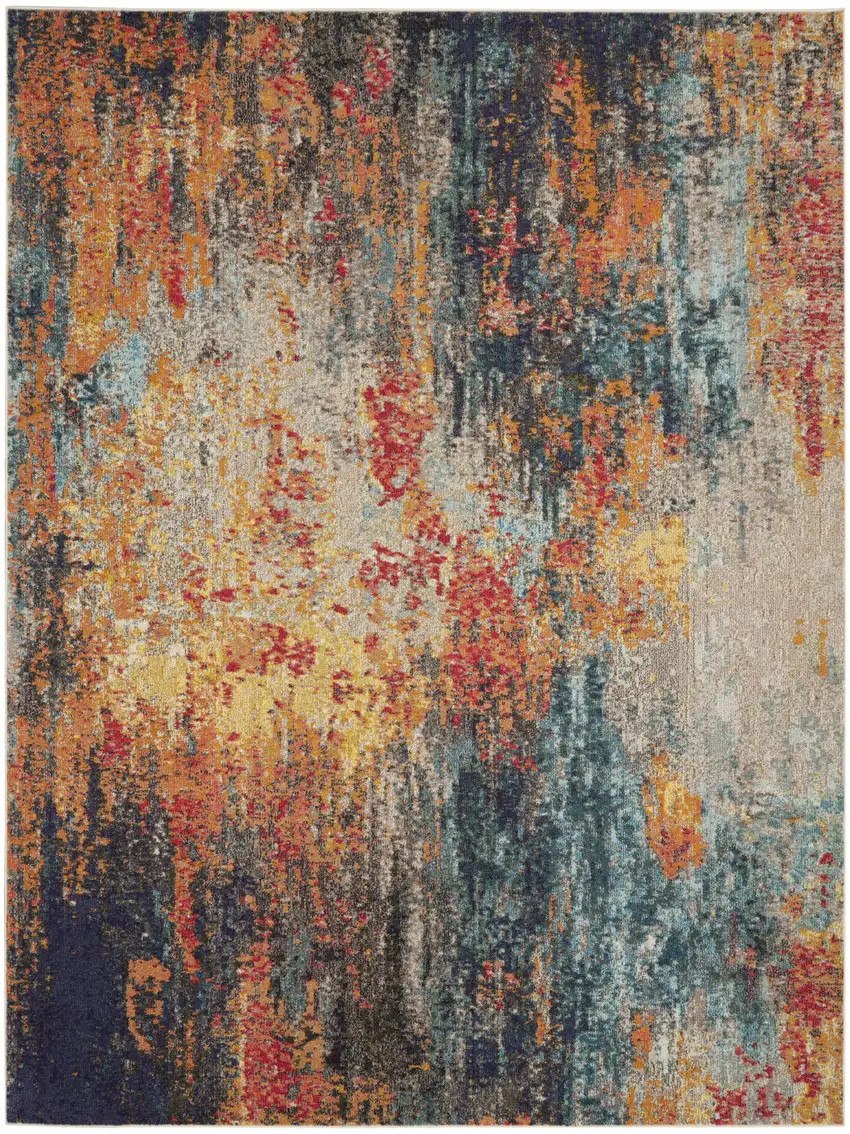 Blue Ivory and Orange Abstract Non Skid Area Rug Photo 2