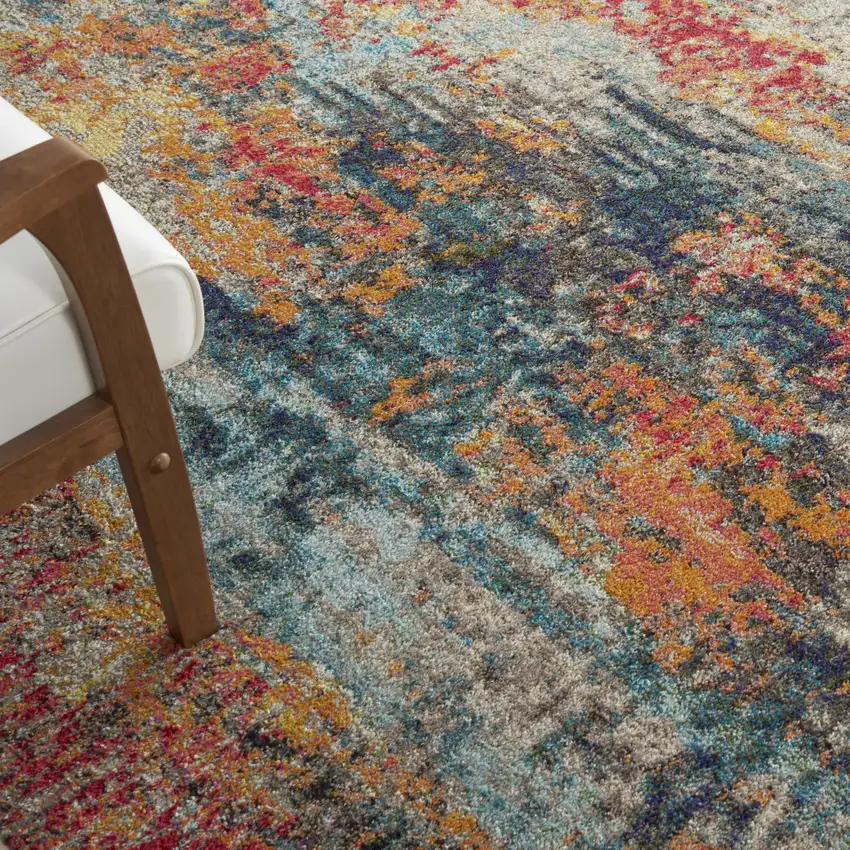 Blue Ivory and Orange Abstract Non Skid Area Rug Photo 4