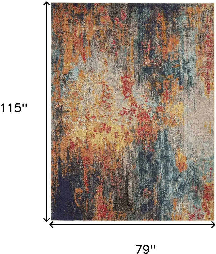 Blue Ivory and Orange Abstract Non Skid Area Rug Photo 3
