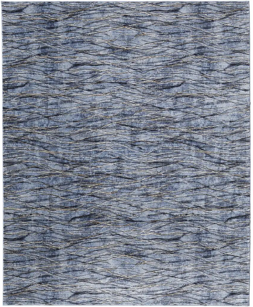 Blue Ivory and Tan Abstract Power Loom Area Rug Photo 4