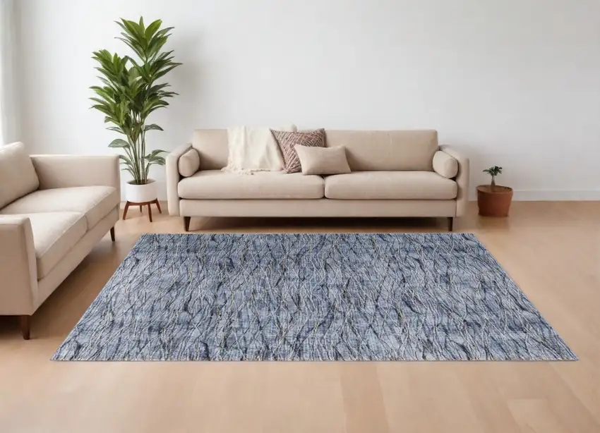 Blue Ivory and Tan Abstract Power Loom Area Rug Photo 1