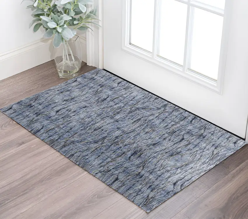 Blue Ivory and Tan Abstract Power Loom Area Rug Photo 1