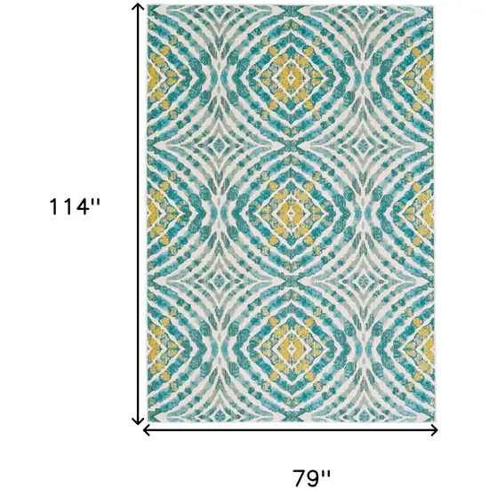 Blue Ivory and Yellow Abstract Power Loom Area Rug Photo 3