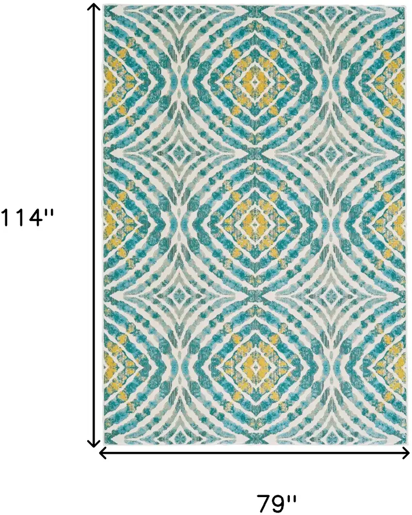 Blue Ivory and Yellow Abstract Power Loom Area Rug Photo 3